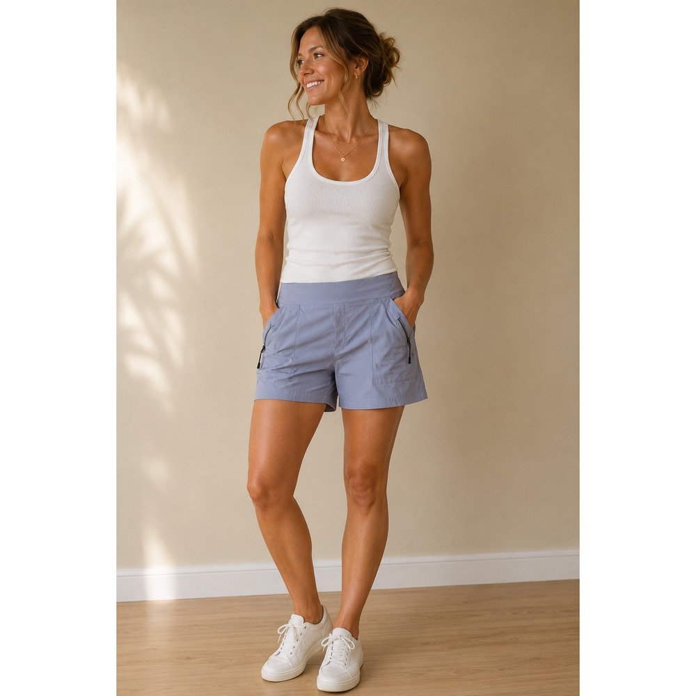 Athleta Trekkie North Hiking Shorts Gray Ripstop Zip Pocket Size 14